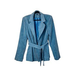 Boohoo Night Collection Blue Corduroy Belted Blazer US 12